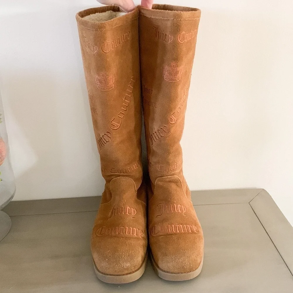 Juice Couture Angel Logo Boots Suede Winter Faux Shearling lining 11